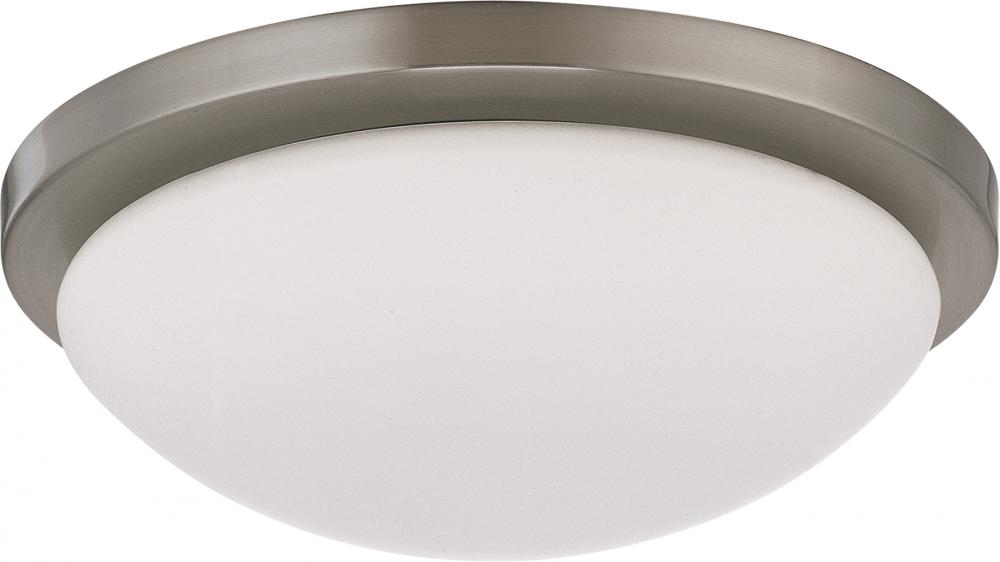 1-Light Dome Flush Mount Lighting Fixture in Brushed Nickel Finish with White Glass and (1) 18W GU24