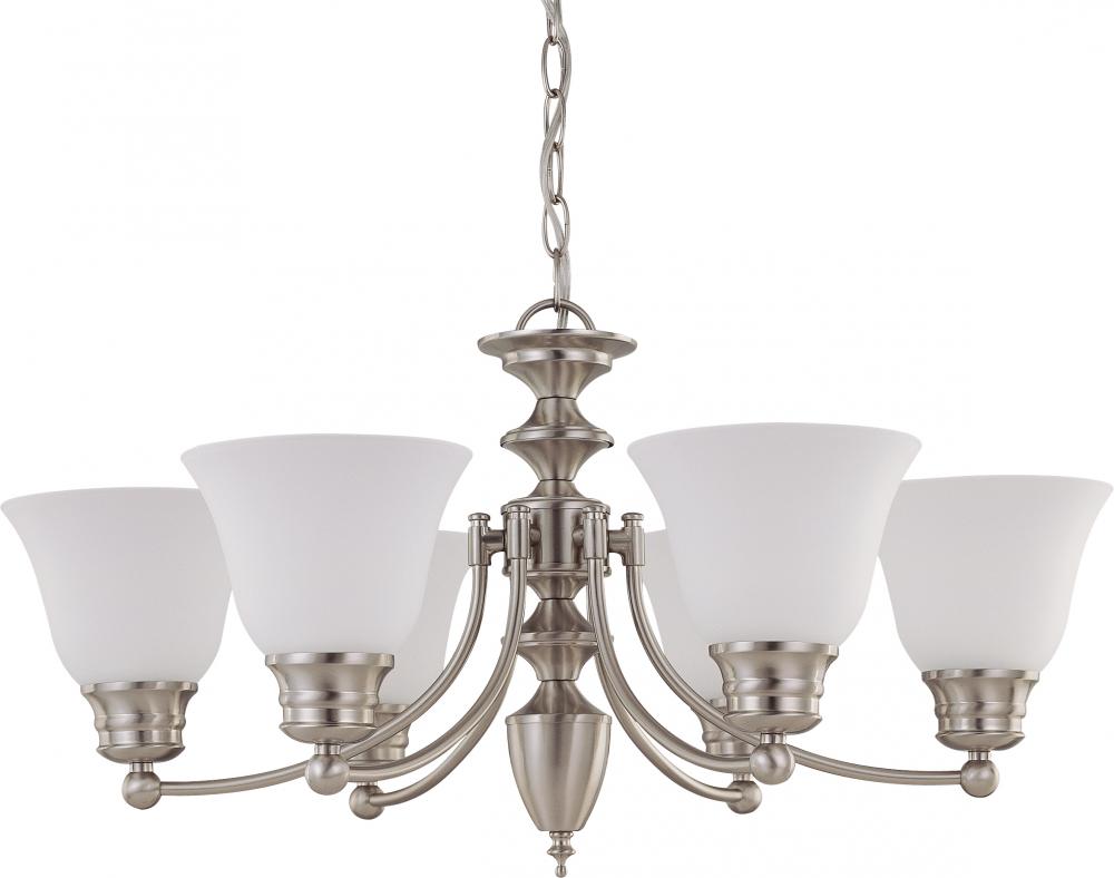 Empire; 6 Light; 26 in.; Chandelier with Frosted White Glass; Brushed Nickel Finish