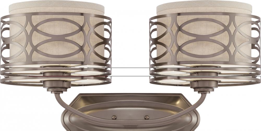 Harlow - 2 Light Vanity with Khaki Fabric Shades - Hazel Bronze Finish