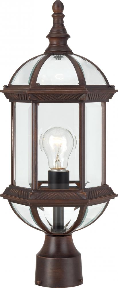 Boxwood; 1 Light; 19 in.; Outdoor Post with Clear Beveled Glass; Rustic Bronze Finish