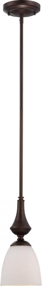 1-Light Hanging Mini Pendant Light Fixture in Prairie Bronze Finish and Frosted Glass