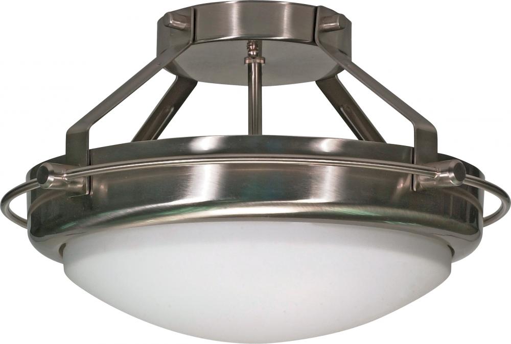 Polaris; 2 Light; 14 in.; Semi-Flush with Satin Frosted Glass Shades; Brushed Nickel Finish