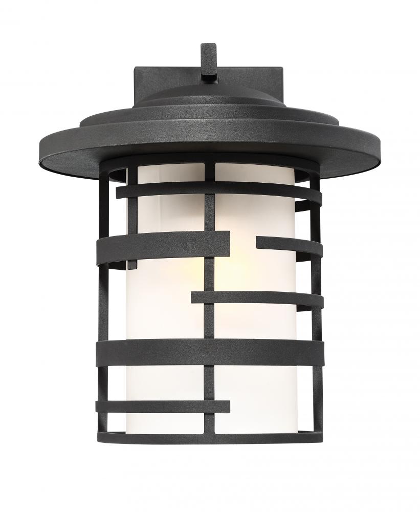 Lansing; 1 Light; 14 in.; Outdoor Wall Lantern with Etched Glass; Textured Black Finish