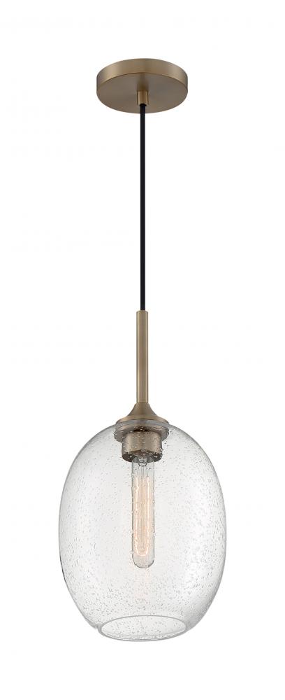 Aria - 1 Light Pendant with Seeded Glass - Burnished Brass Finish