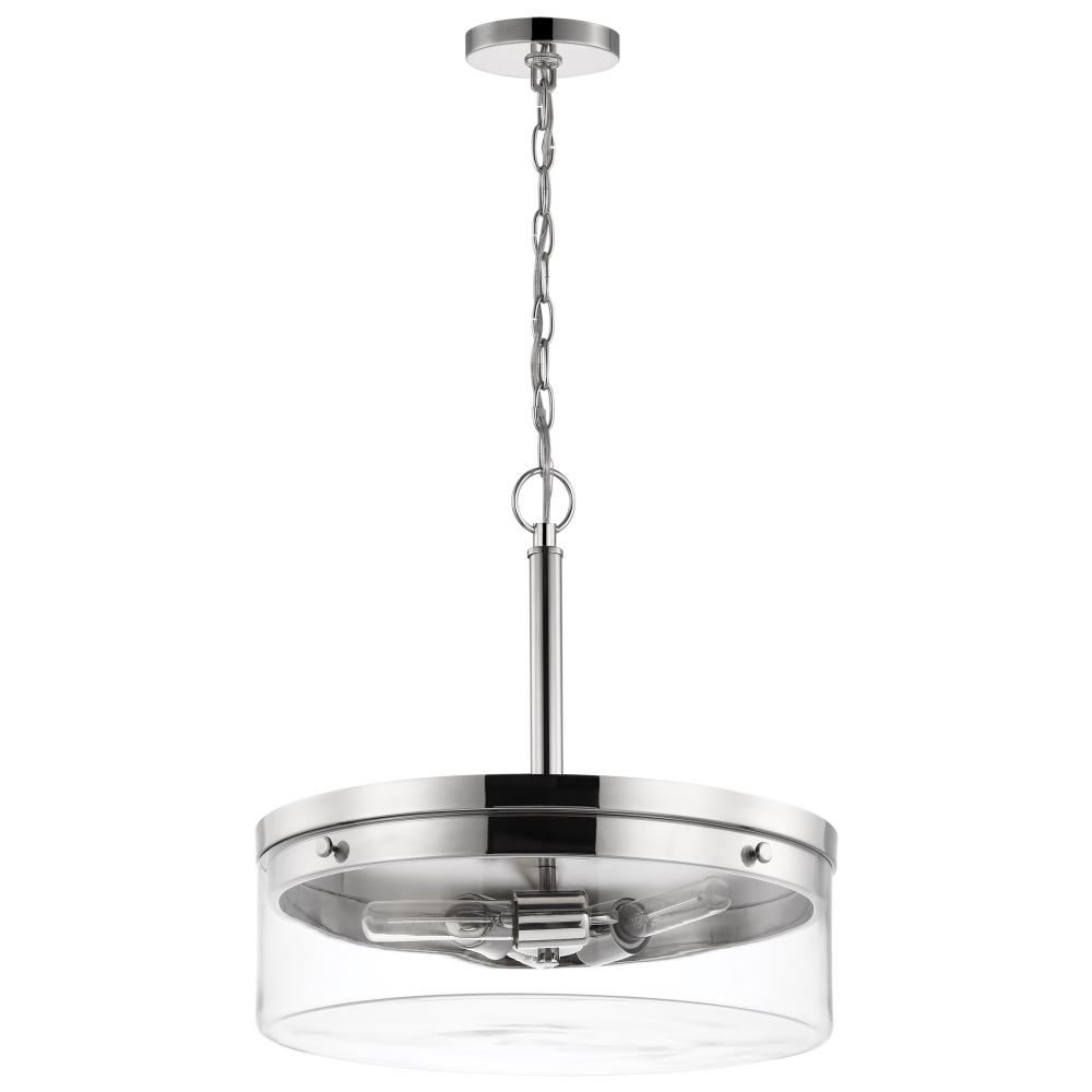 Intersection; 3 Light; Pendant; Polished Nickel with Clear Glass; Polished Nickel Finish