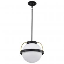 Nuvo 60/7775 - Lakeshore 1 Light Large Pendant; Matte Black & Natural Brass Finish; White Opal Glass