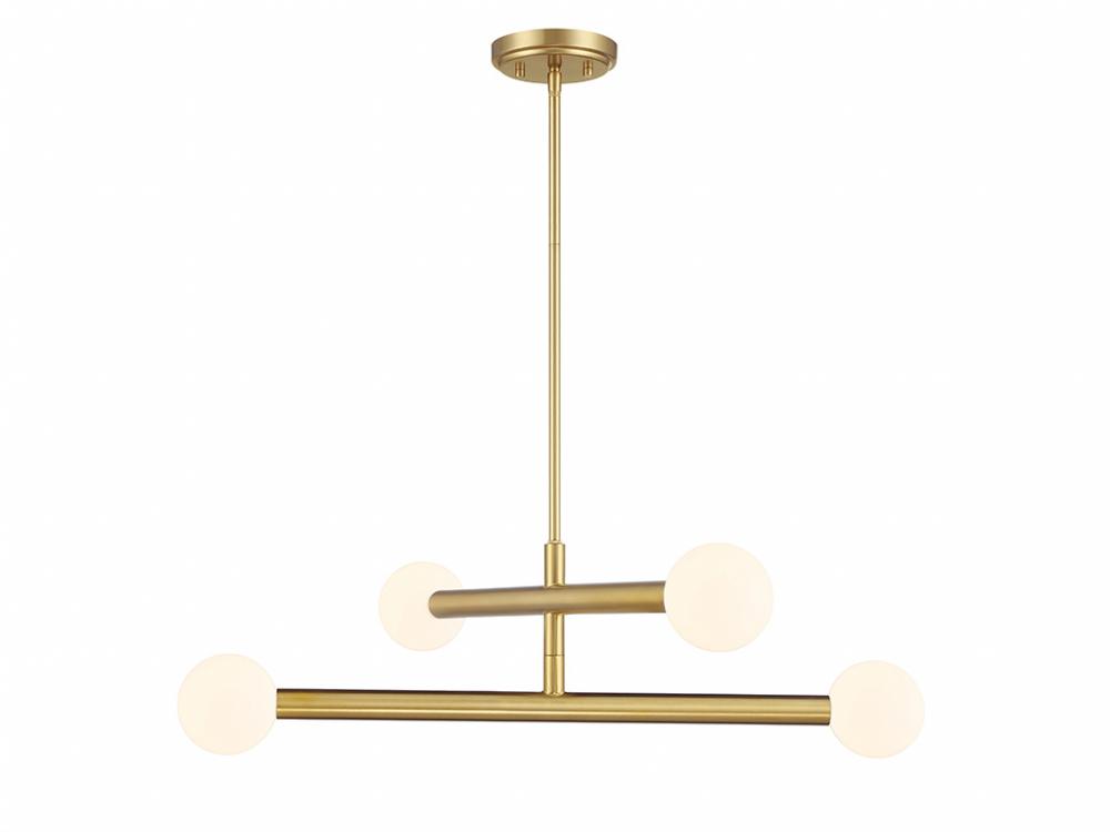 4-Light Chandelier in Natural Brass