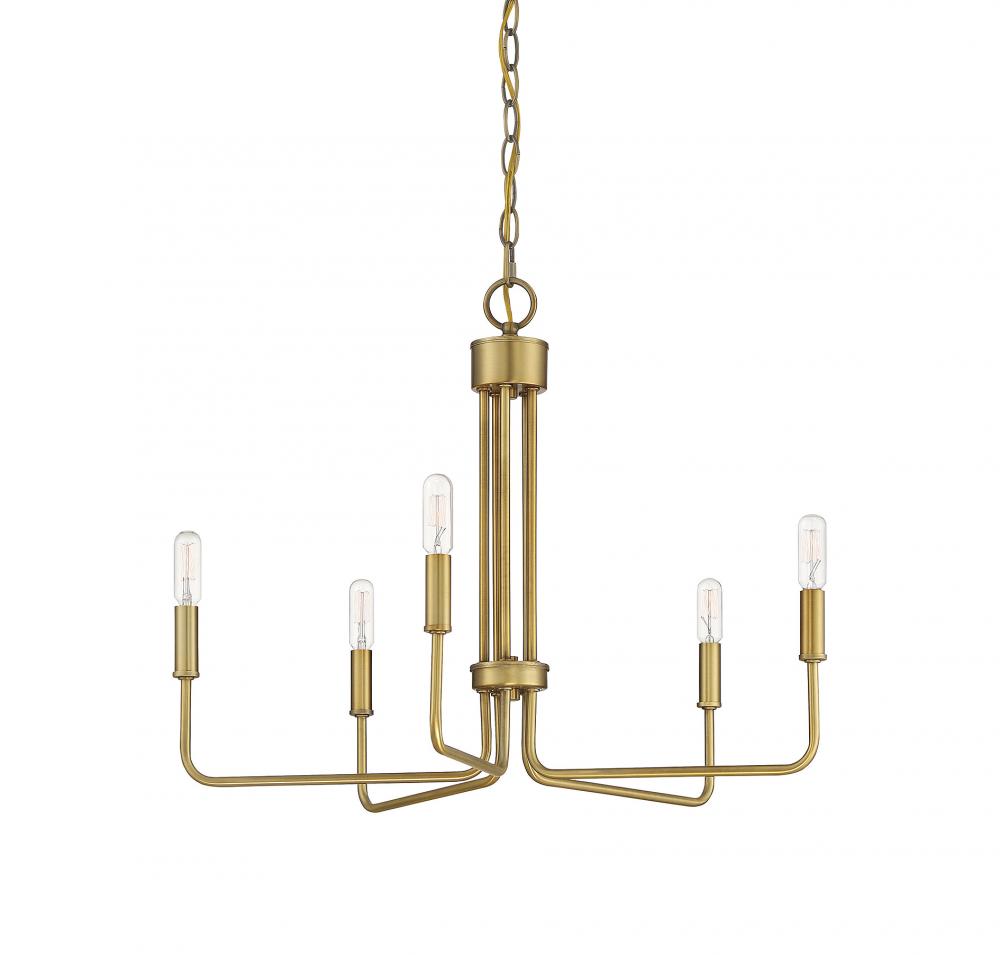 5-Light Chandelier in Natural Brass