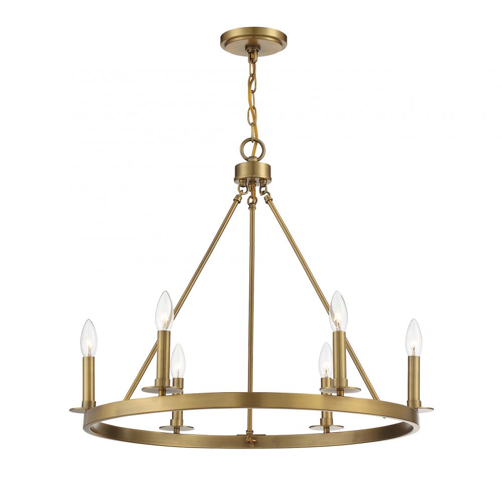 6-Light Chandelier in Natural Brass