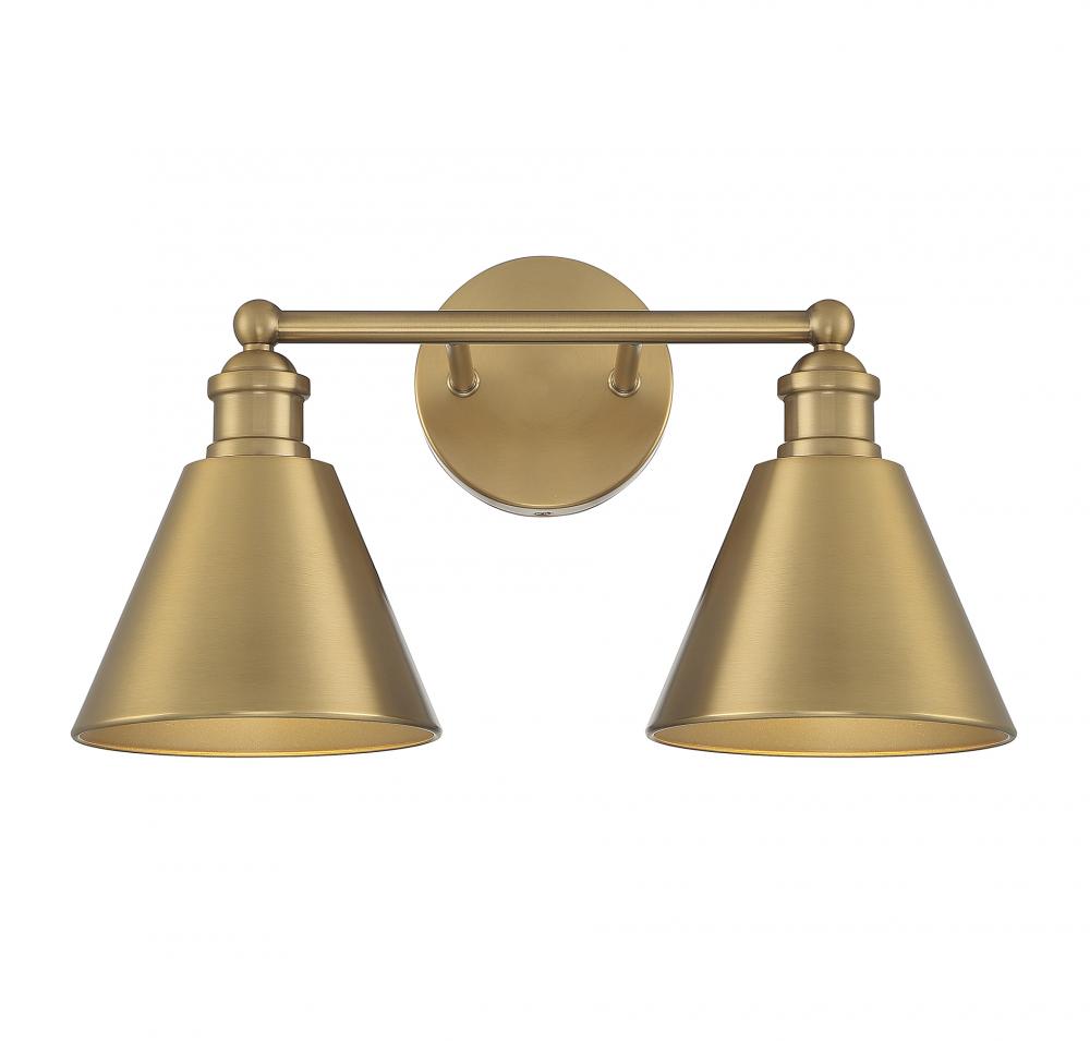 2-Light Bathroom Vanity Light in Natural Brass