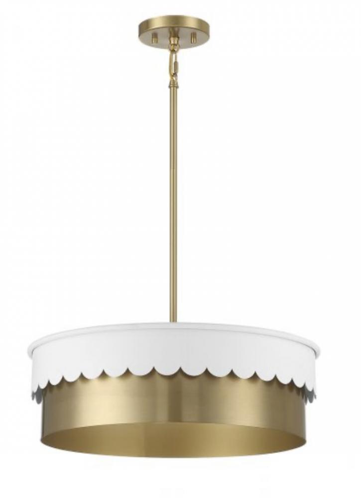 4-Light Pendant in White and Natural Brass