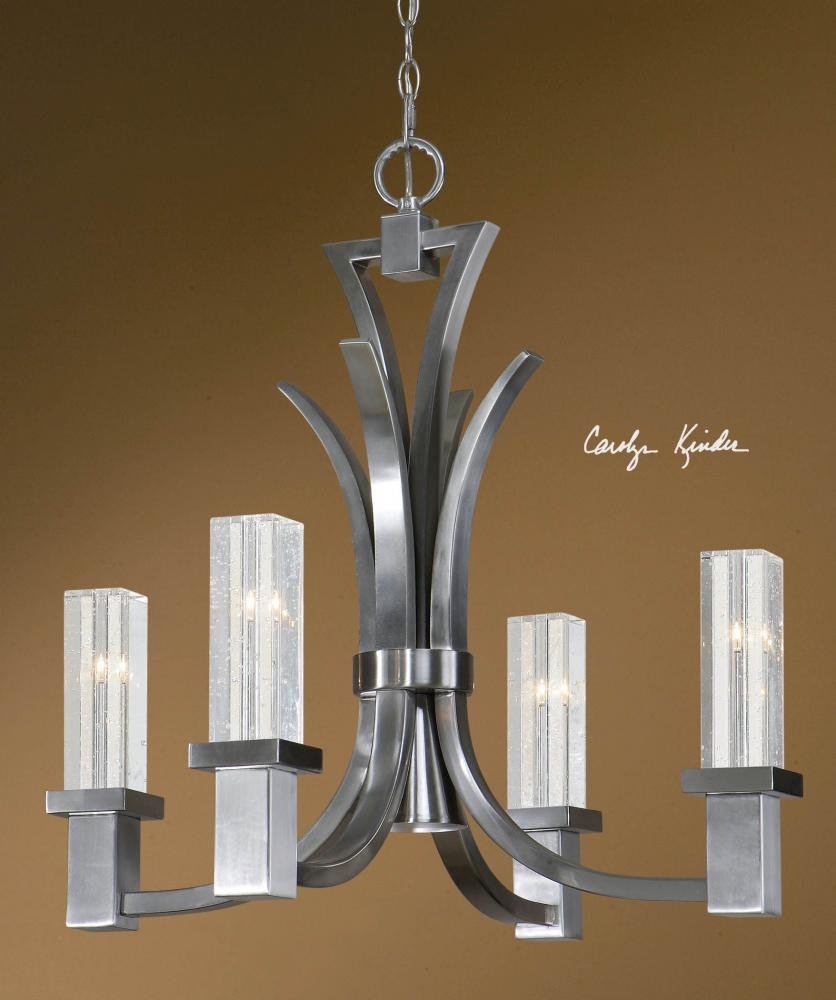 Four Light Brushed Nickel Plated Up Chandelier
