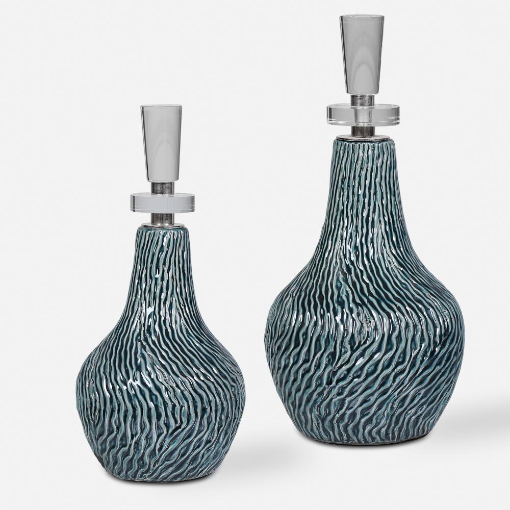 Uttermost Almera Dark Teal Bottles Set/2
