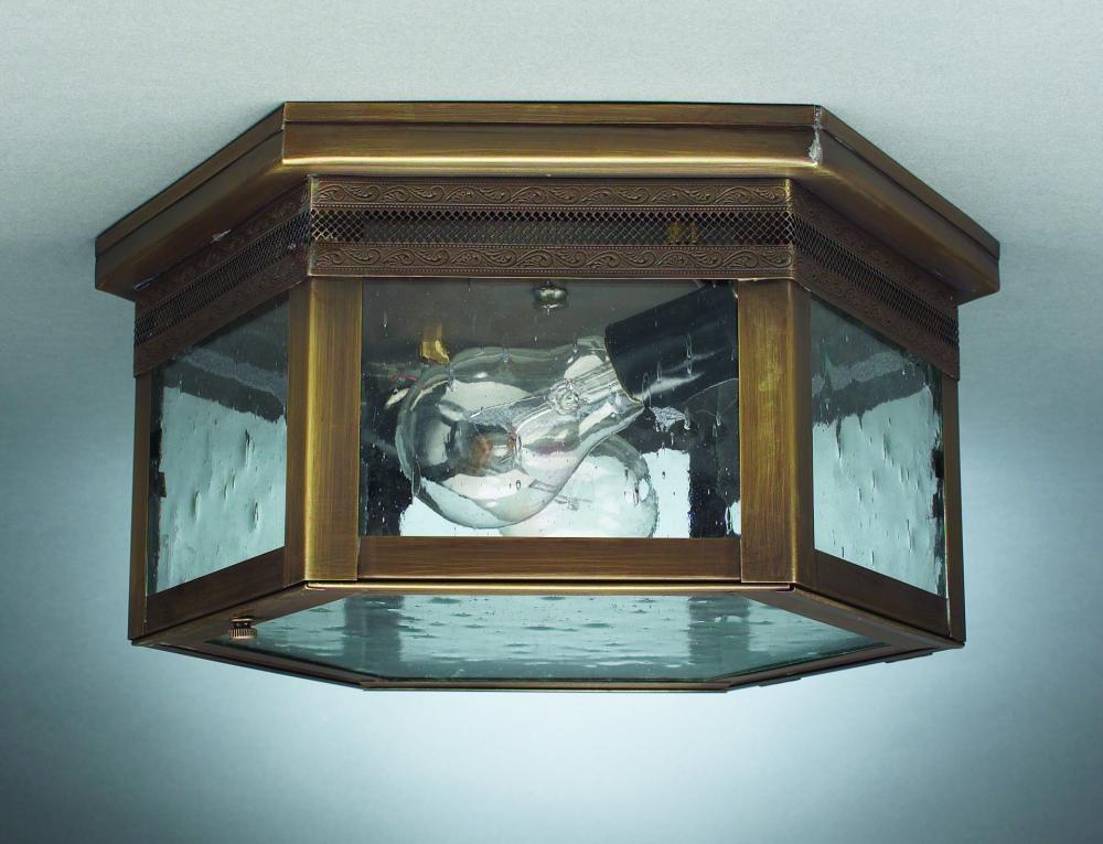 Flush Dark Antique Brass 2 Medium Base Sockets Clear Glass