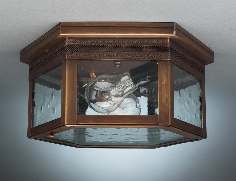 Flush Dark Brass 2 Medium Base Sockets Clear Glass