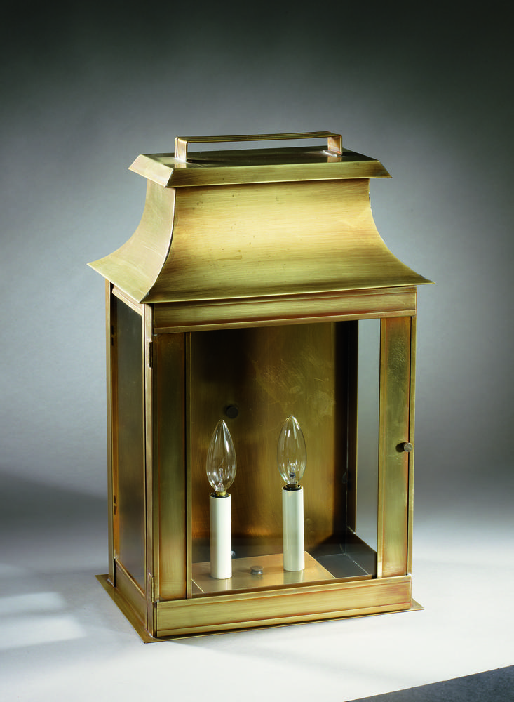 Pagoda Wall Verdi Gris Medium Base Socket With Chimney Clear Glass