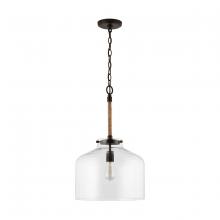Austin Allen & Co. 9F372A - 1-Light Clear Seeded Glass Wide Cloche Pendant with Natural Jute Rope Accent in Bronze