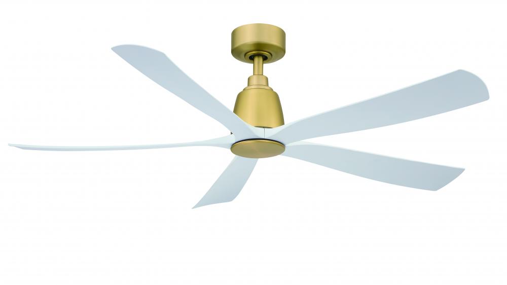 Kute5 52 inch Indoor/Outdoor Ceiling Fan - Brushed Satin Brass with Matte White blades